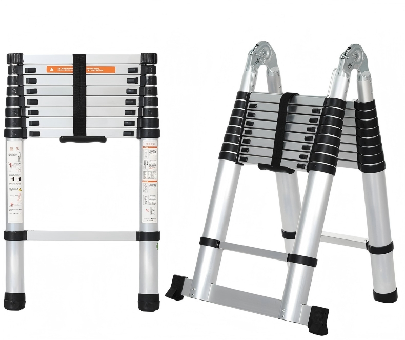 Direct Manufacturer Industrial Aluminum Telescoping Twin Step Ladder with Tool Tray for Maintenance & Installation