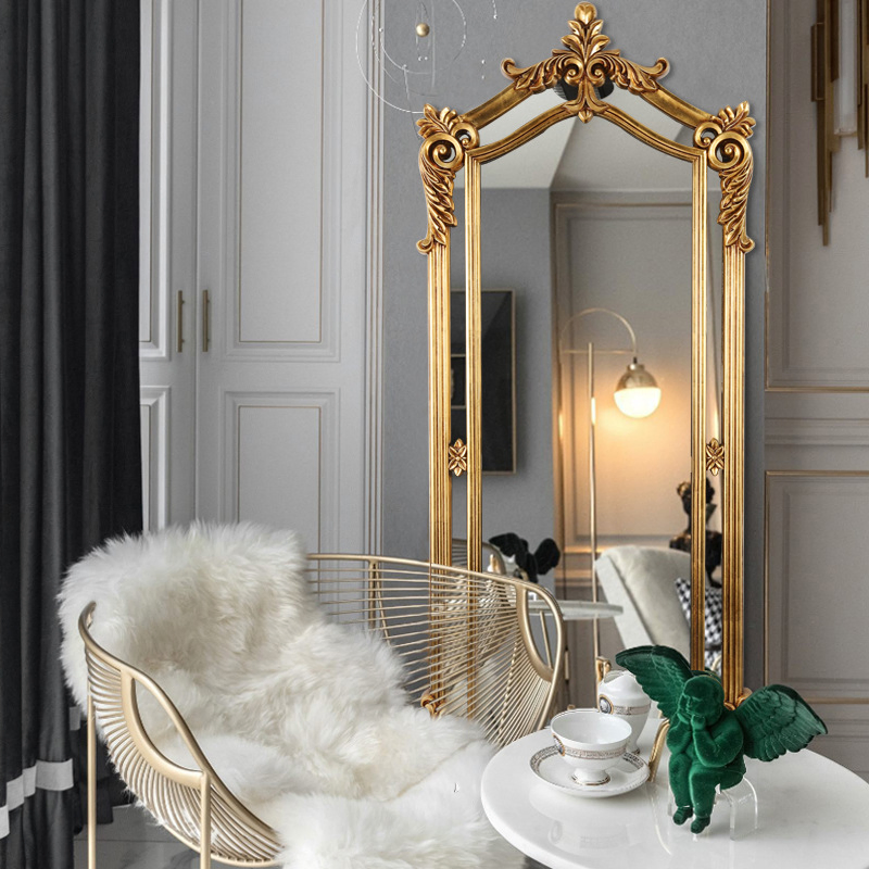 European Carved Full Length Glass Mirror Retro Floor Mirror Dressing Mirror Clothing Store Fitting Mirror