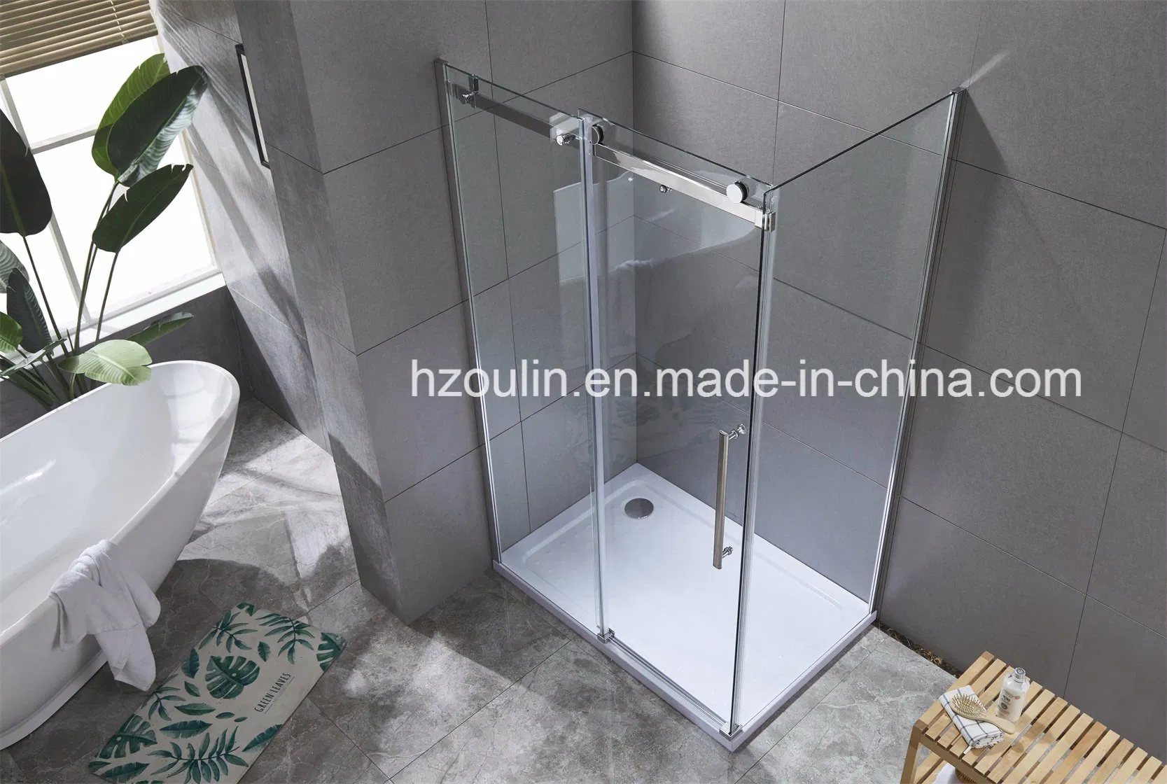 New Design Tempered Glass Bathroom Shower Enclosure with Rollers