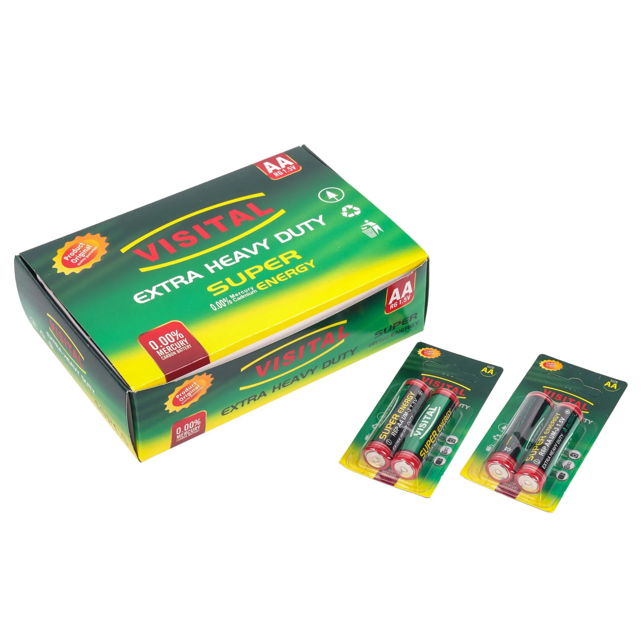 2PCS Blister Card Pack R6 AA 1.5V, Zinc Carbon Battery, Long Shelf Life Dry Battery Cell