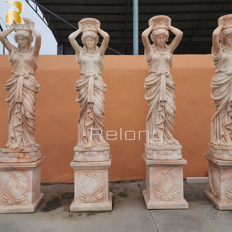 New Design Architectural Stone Pillar Hand Carved Natural Luxury Marble Column with Lady Sculpture Supplier
