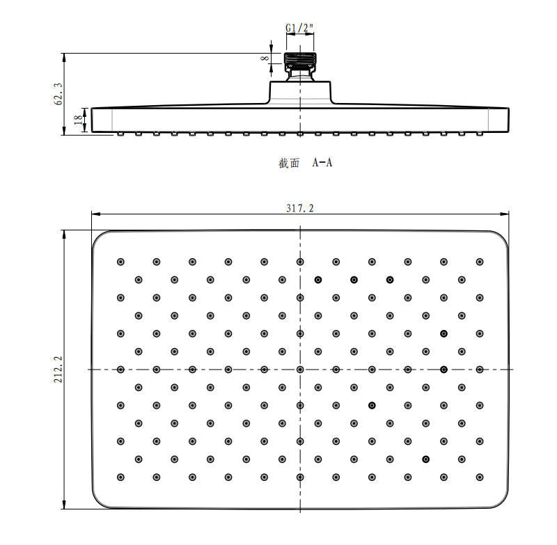 Душ с верхним креплением ABS, квадратный