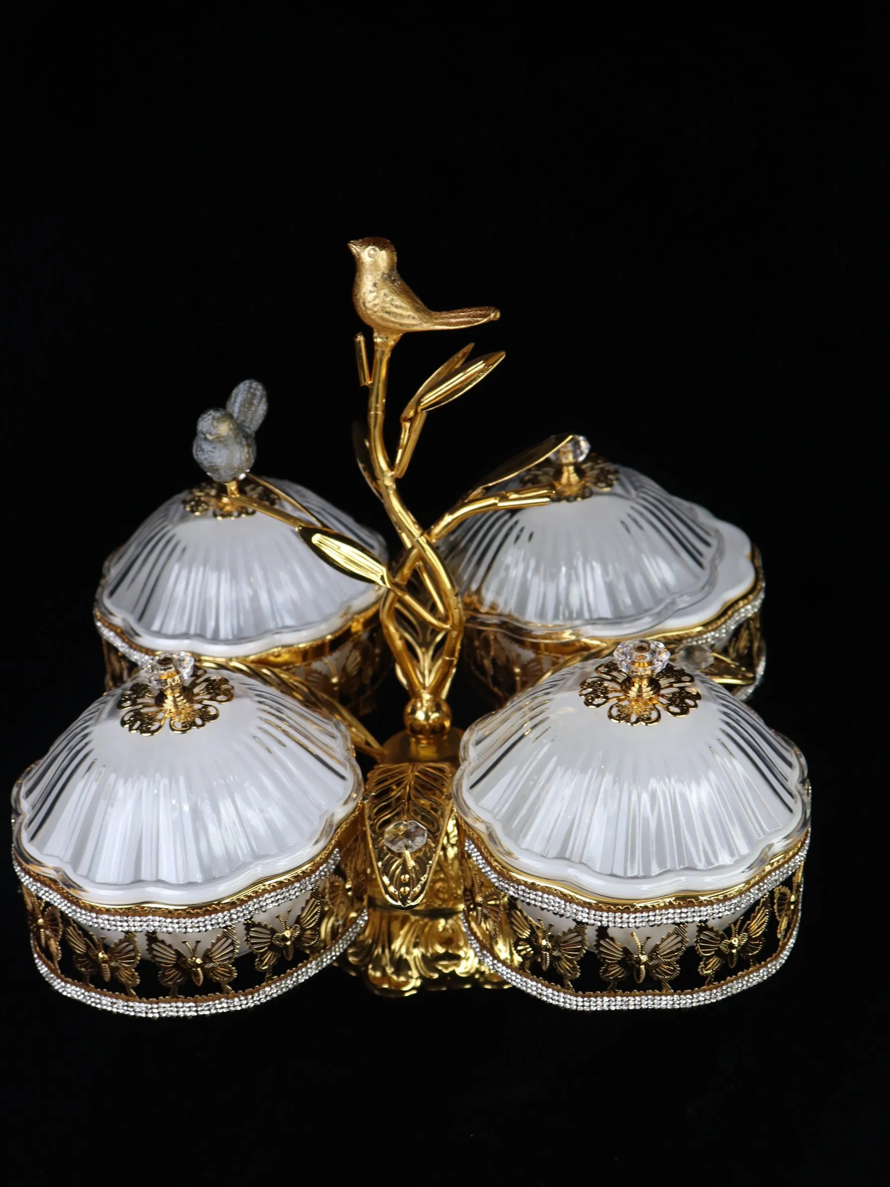 Home Ornament Gold-Plated Iron Frame with 4 Rectangle Plastic Bowl Sets