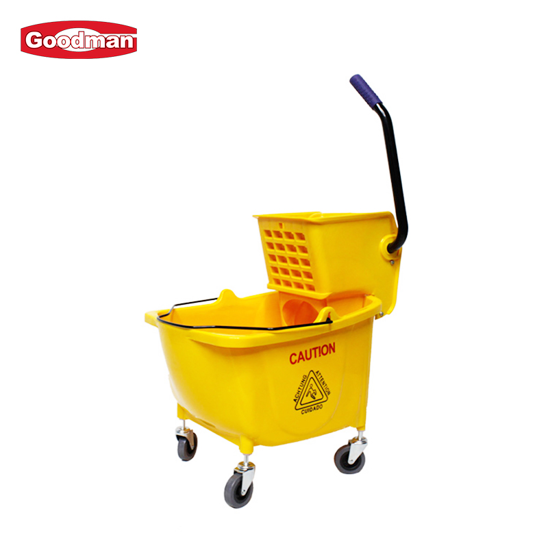Commercial Restaurant Cleaning Tool Customized Color Logo 36L (38Qt) Side Press Yellow Plastic PP Floor Cleaning Mop Bucket with Wringer on Wheels