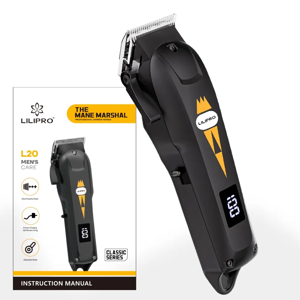 Lilipro L20 Professional Hair Clippers, Black and White Clipper with 7000rpm Motor, LCD Display