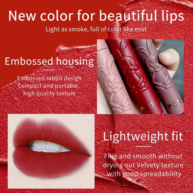 Cute Emboss Rabbit Waterproof Lasting Lip Gloss Creamy Matte Velvet Beauty Lipstick