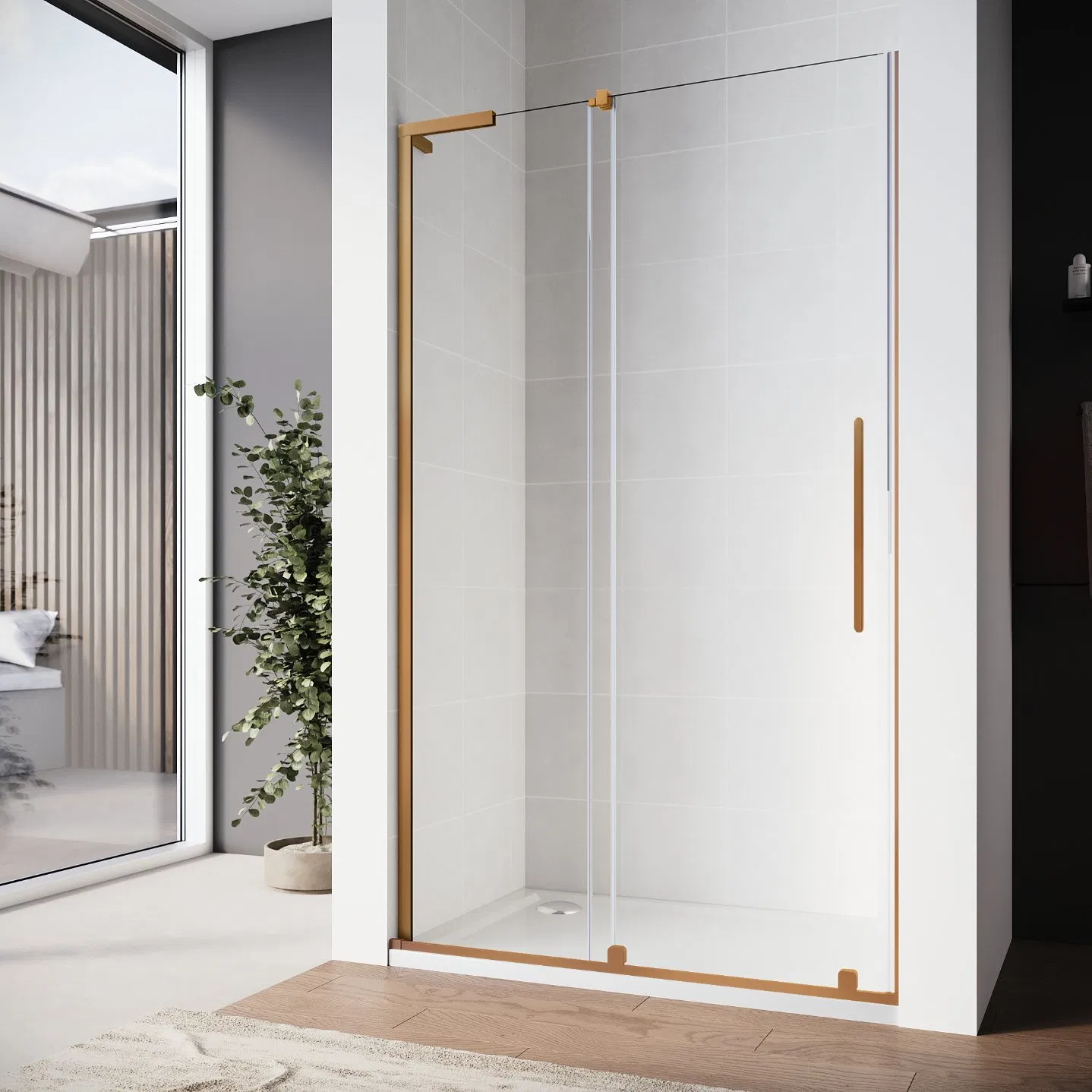Sally Brushed Bronze Metal 8mm Tempered Glass Sliding Shower Door