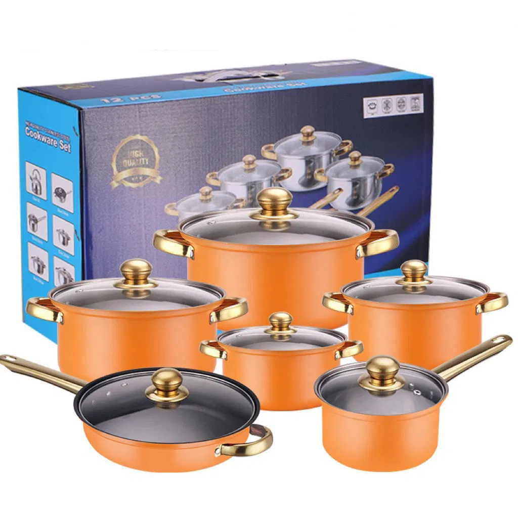 Multiple Colors 12 Pieces Stainless Steel Multifunctional Cookware Kitchenware Set Pots