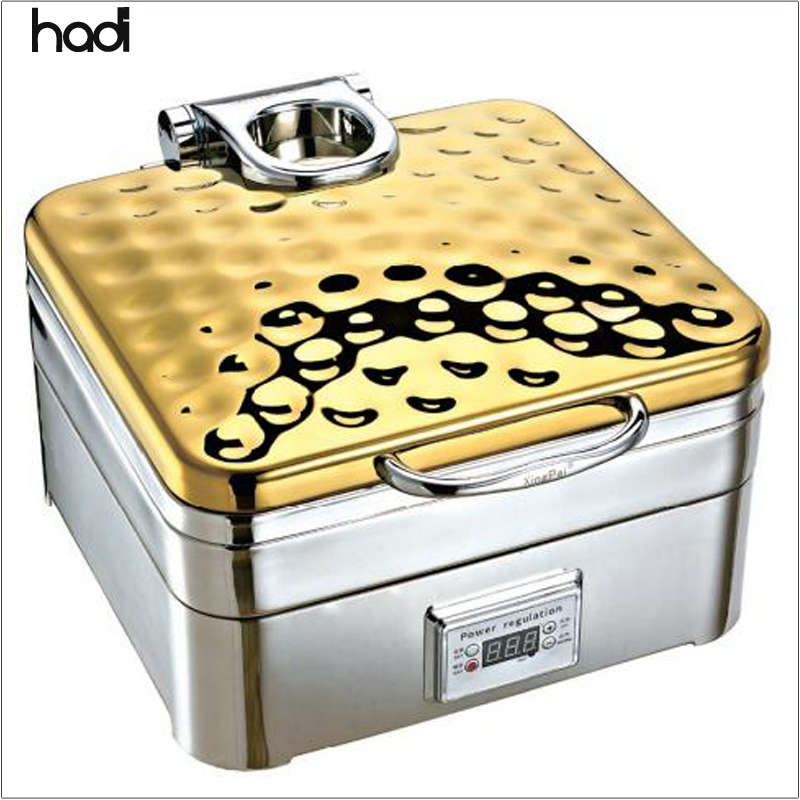 6L Arabic Wedding Party Food Warmers Buffet Chafing Dish Gold Colour Stainless Steel Hammered Buffet Stove Chafing Dish