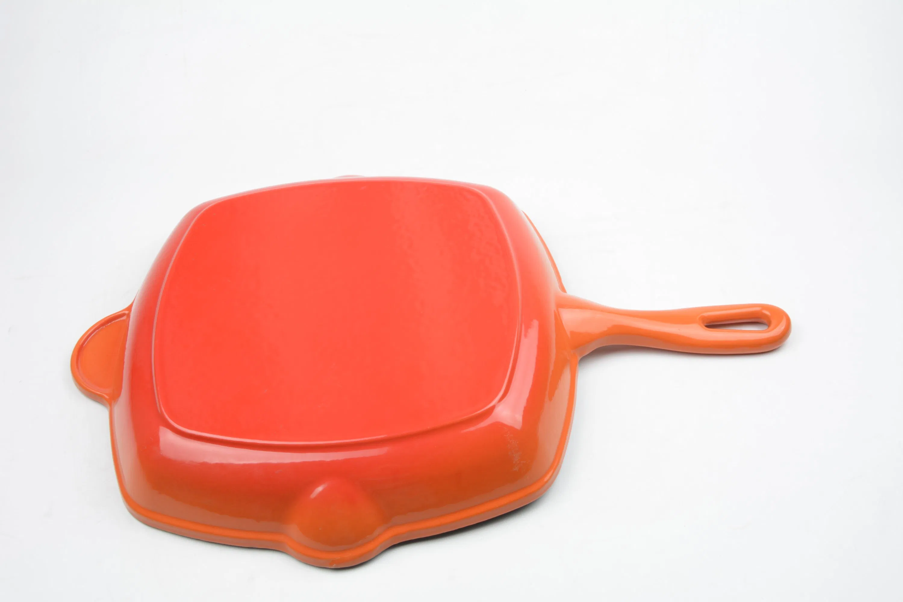 Чугунная эмалированная сковорода-гриль оранжевая квадратная