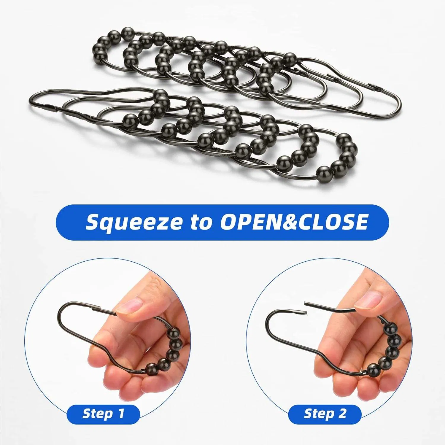 Wholesale Metal Curtain Hooks Bathroom Shower Curtain Hook with Secure Locks