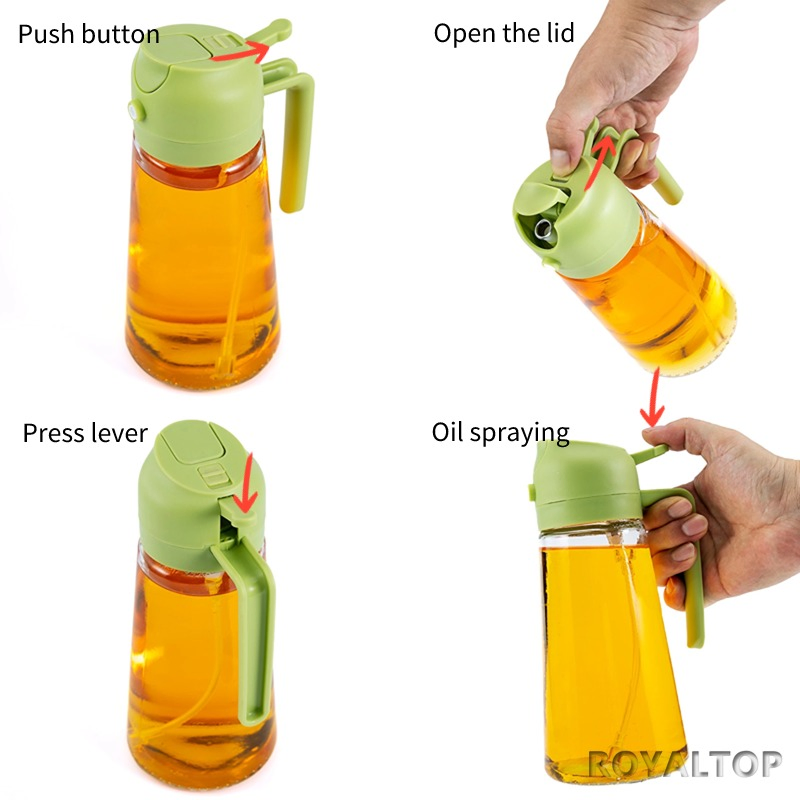 Custom 470ml Spray Colour Glass Jar 2 in 1 Kitchen Oil Sprayer and Dispenser for Olive Oil Vinegar Water