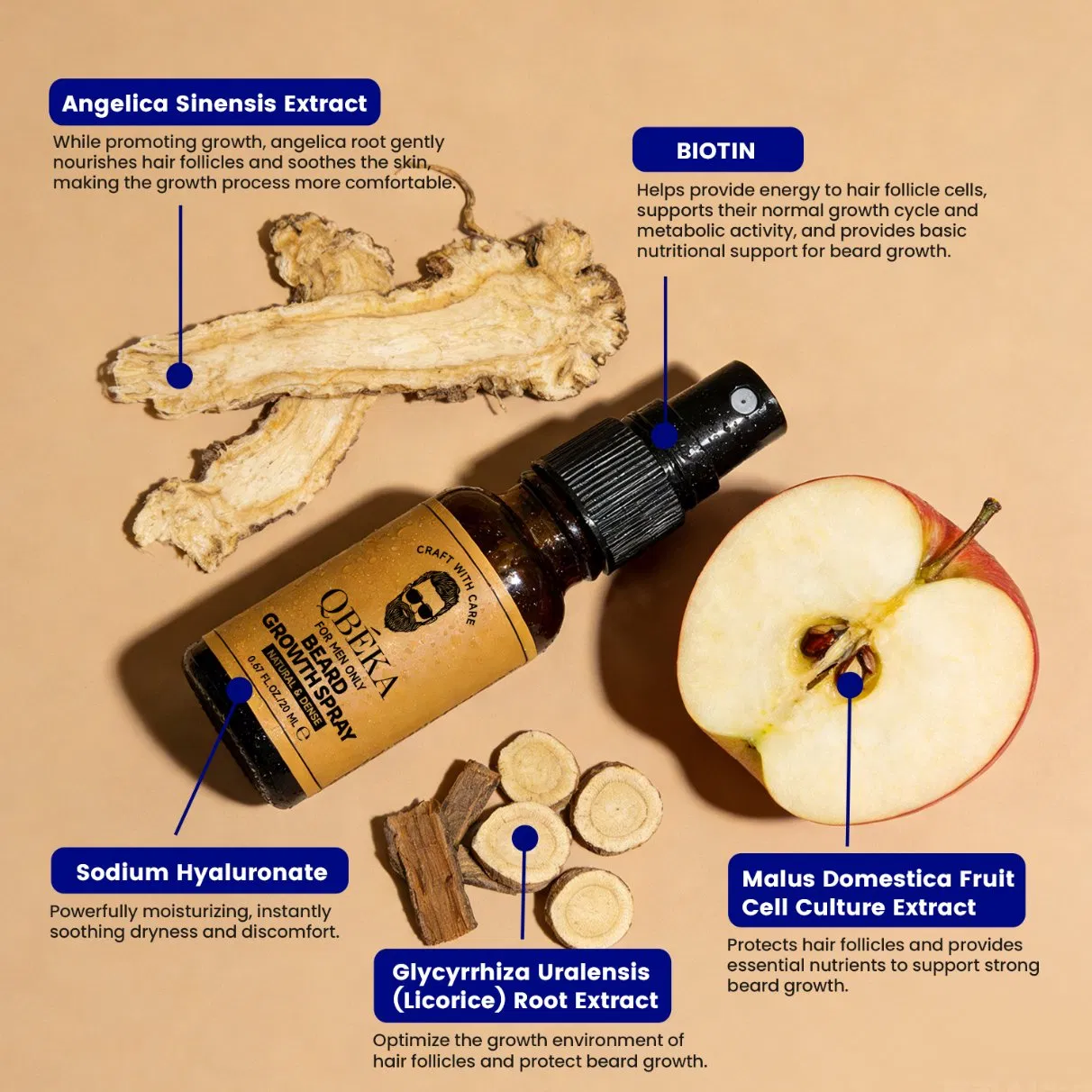 Professional Mens Facial Hair Growth Spray Fast-Absorbing Non-Greasy Formula Strengthens Beard Contour