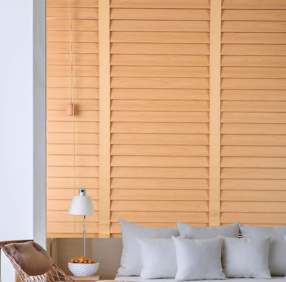 Basswood Faux Wood Horizontal Window Curtains and Venetian Mini Blinds Cordless
