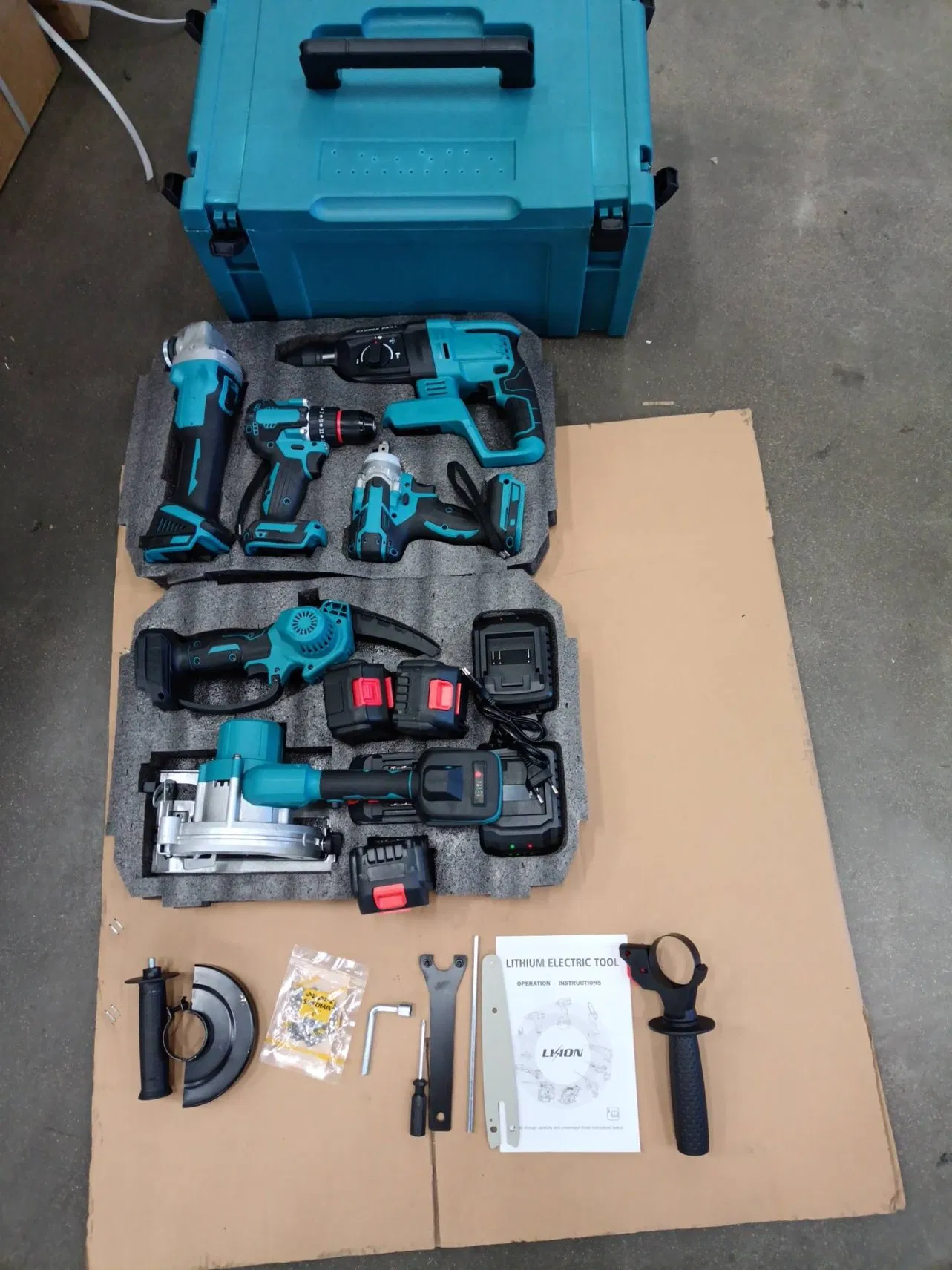 4-Piece Power Tool Set with 2 Batteries and 1 Charger for Construction and DIY Projects