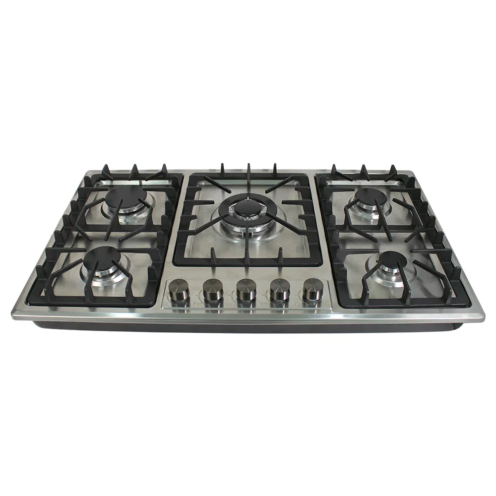 Integrated Cast Iron Support 5 Burners Stainless Steel Gas Hob Energy-Efficient Gas Stove