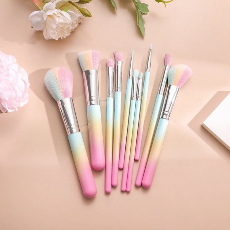 New Arrival Colorful Make up Brush Set Rainbow Brush 10PCS Powder Liquid Blending Brush