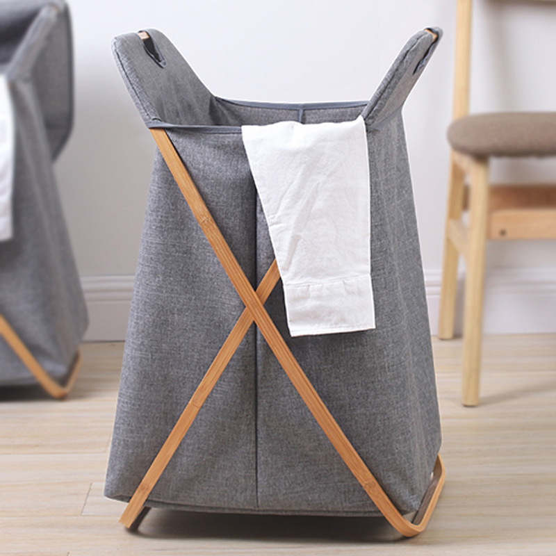 Simple Foldable X-Shaped Bamboo Laundry Storage Basket for Home Use