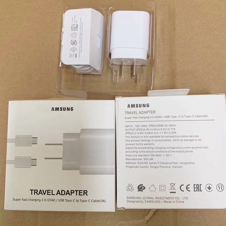 Quick Charging Pd 25W Super Fast Type C Mobile Phone Charger for Samsung S20 Plus Note10 Ep-Ta800 USB-C Power Adapter Travel Wall Charger EU Us Plug Suit Kit