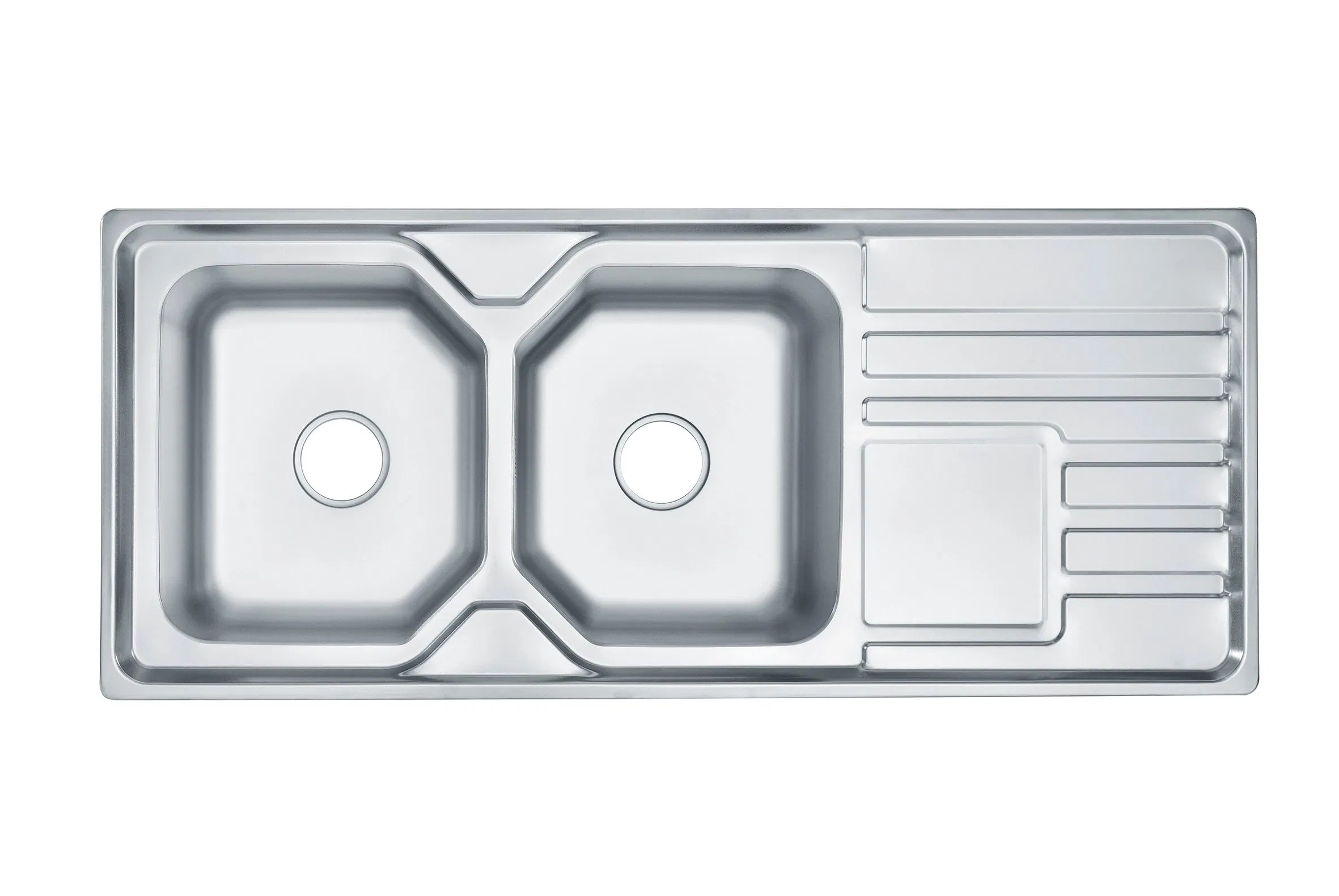 China Produce Double Bowl Stainless Steel Kitchen Sink with Drainboard Industrial Kitchen Sink with Plate