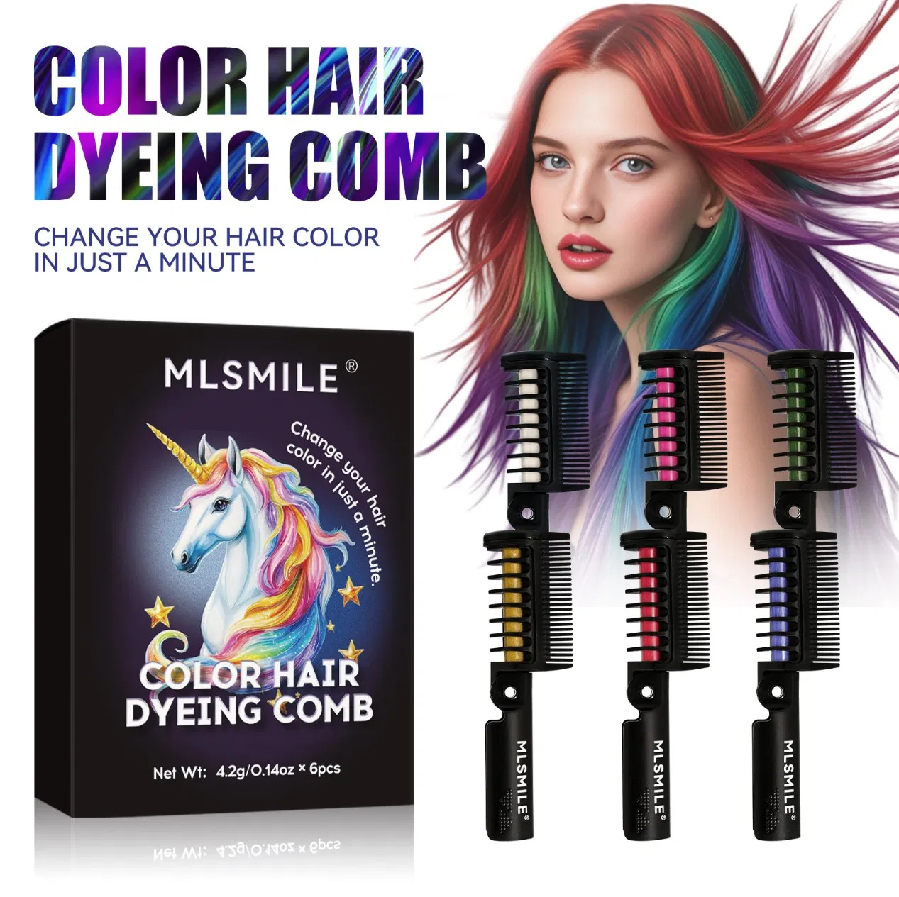 Temporary Hair Dye Comb Flash Hair Brush Disposable Hair Color Chalk Mini Portable Hair Color Stick Single Color Disposable Set Braid Makeup Comb