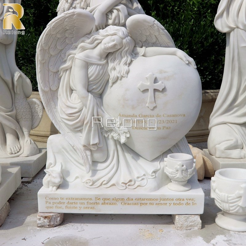 Custom White Marble Stone Angel Tombstone