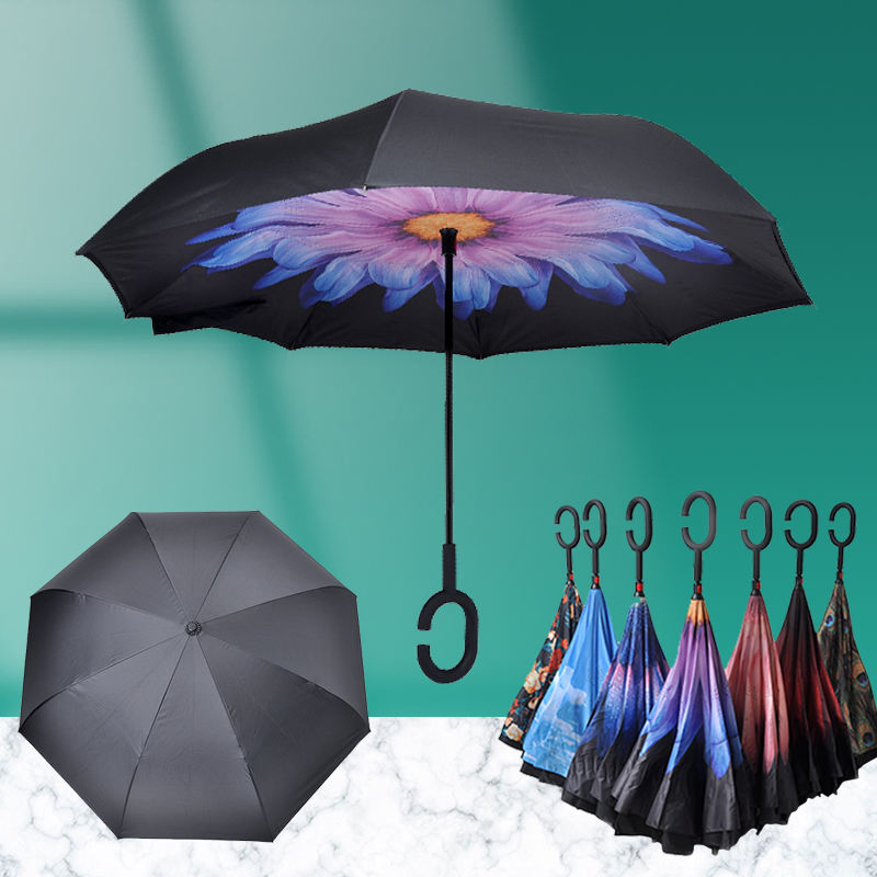 Custom Logo Print Down Paraguas Reversible Double Layer Inverted Reverse Umbrella