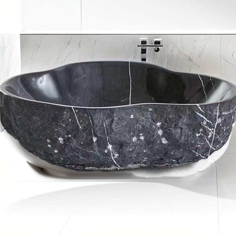Chiseled Nero Marquina Black Marble Fluted Vanity Basin Bathroom Sink