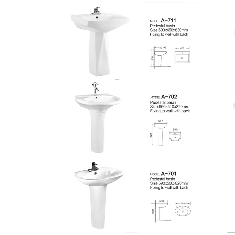 Standing Wall Back Pedestal Wash Basin for Bathroom Bath Sink