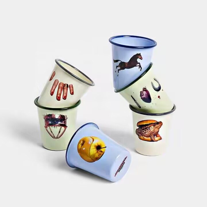 Custom Vintage Portable Red White Black Blue Coffee Tea Milk Wine Juice 20oz Enamel Mug for Outdoor Indoor Without Handle