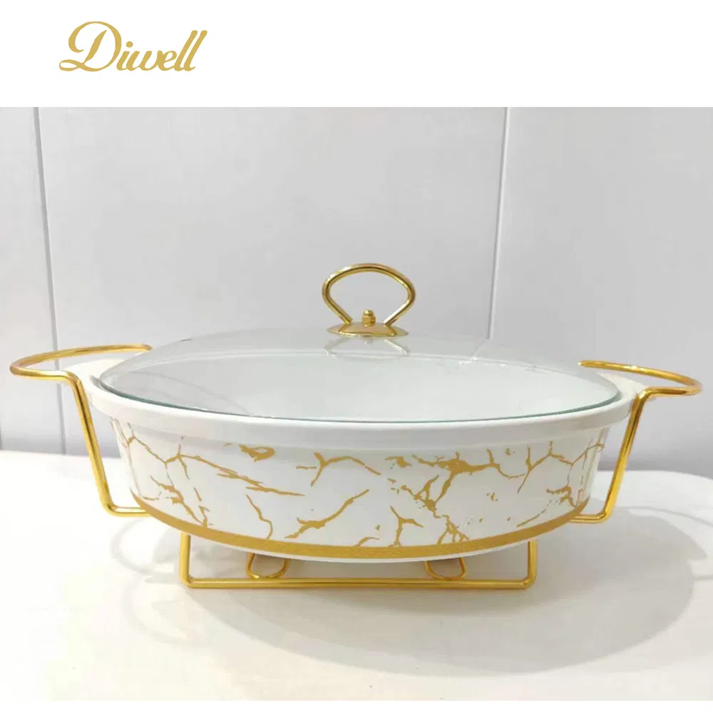 Catering Chafer Full Sizes Pottery Glaze Ceramic Soup Pot with Glass Lid