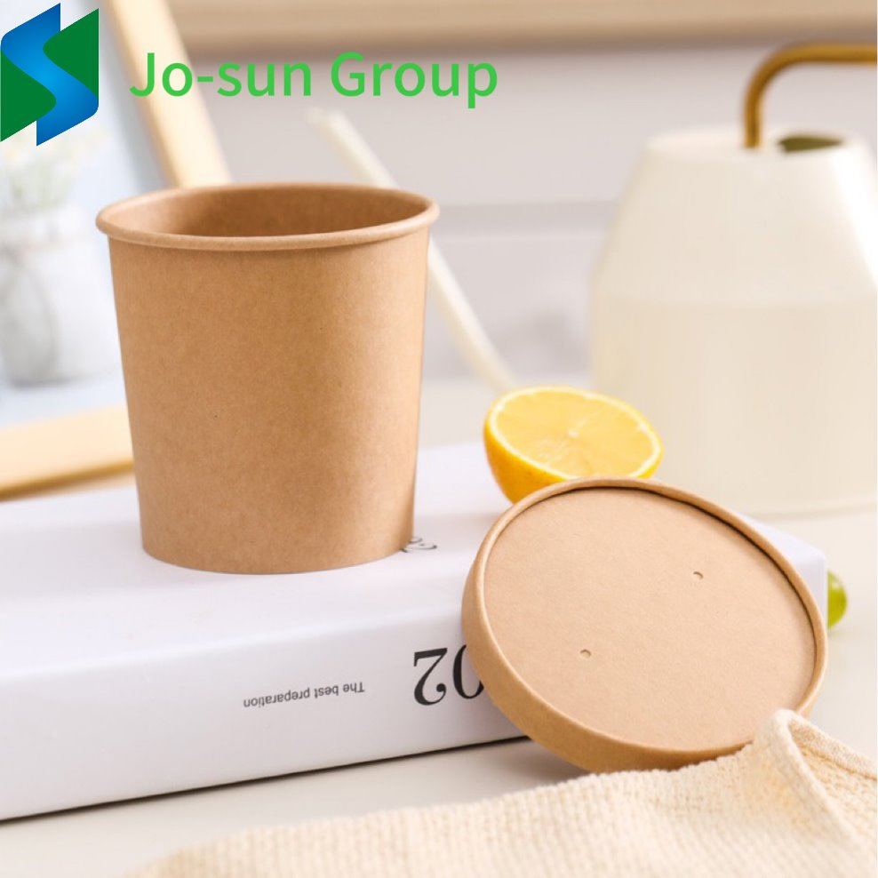 Jo-Sun Takeout Packaging Box Disposable Food Grade Noodle Bowl Kraft Soup Cups Paper Bucket with Lid