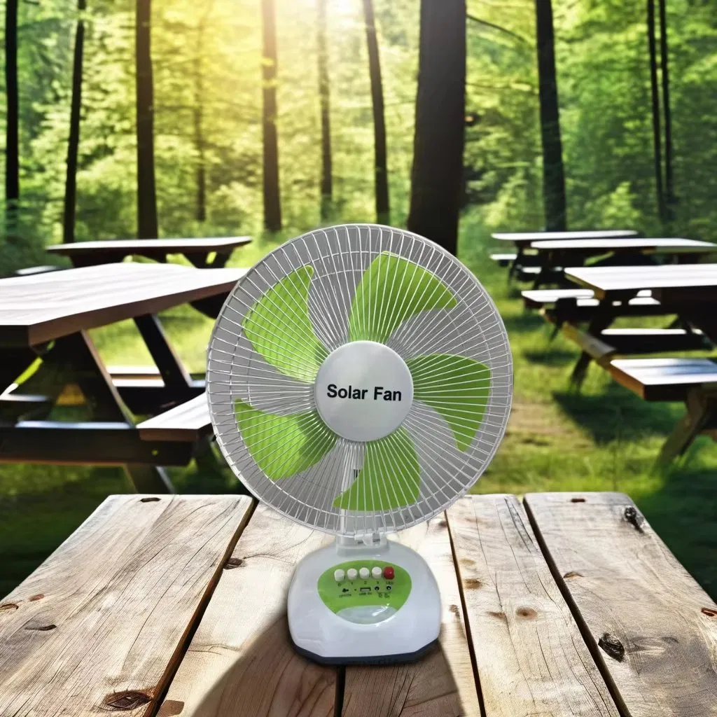 USB Rechargeable 12-Inch Electric Desk Fan 3-Speed with Night Light Home Appliance Solar Fan Table Fan