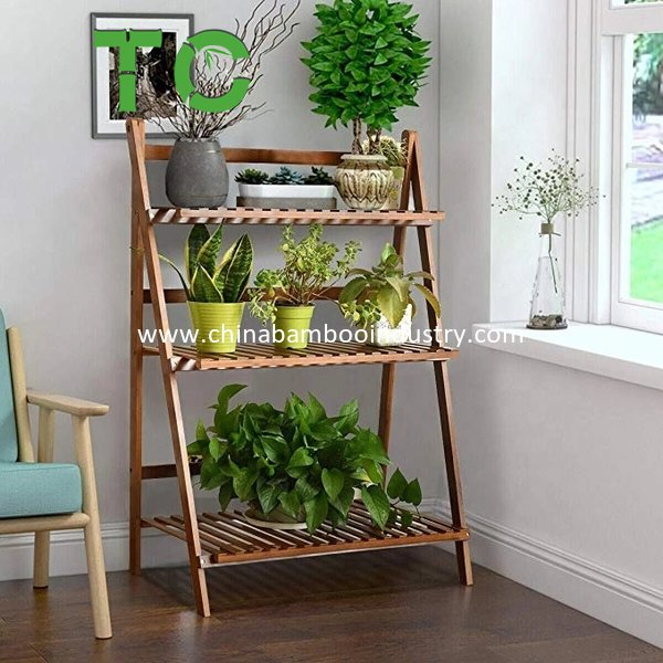 Foldable Bamboo 3 Tier Plant Stand Rack Storage Rack Ladder Stand Display Rack Folding Flower Rack Plant Shelf Flower Pot Holder