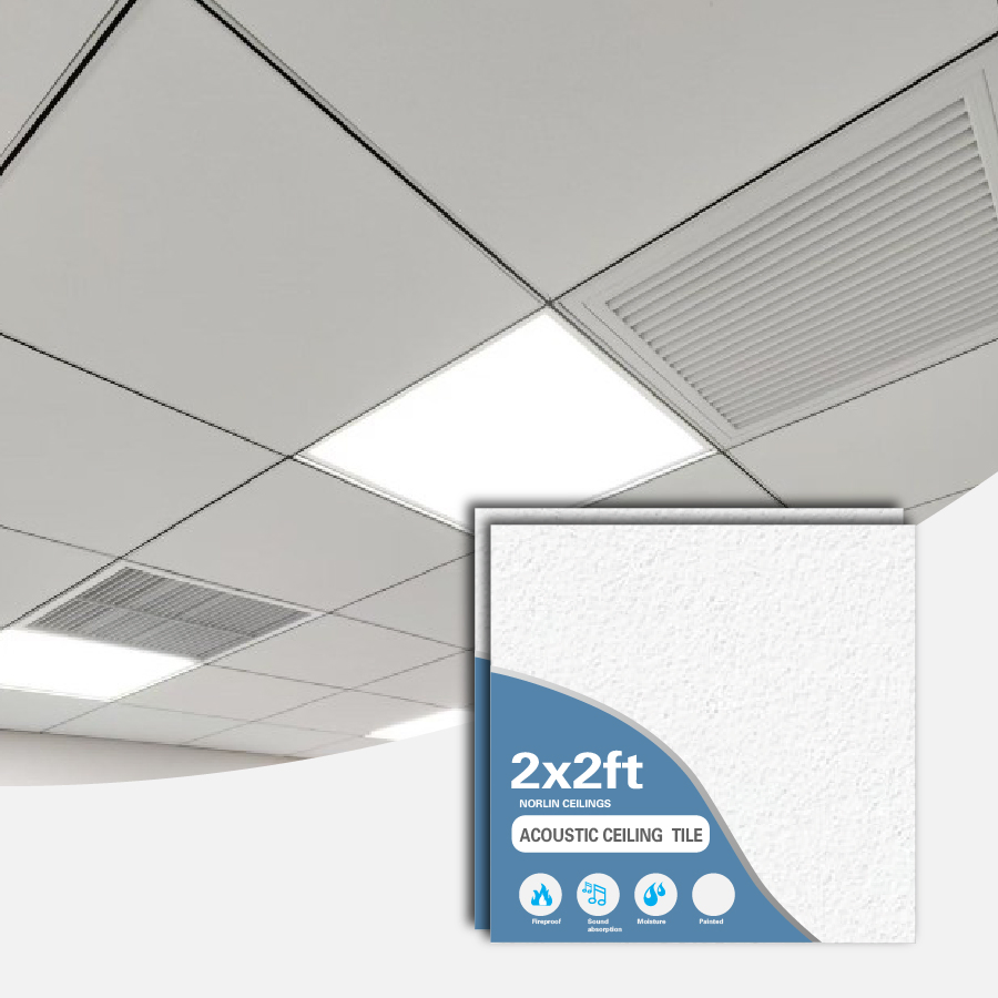 60X60cm Rockwool Acoustic Ceiling Panel for Hotels Schools