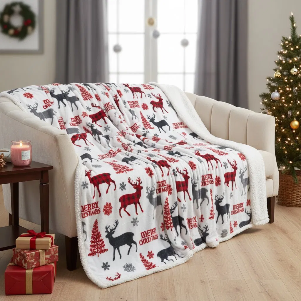 Christmas Reindeer Theme Ultra-Soft Winter Home Warm Sofa Blanket