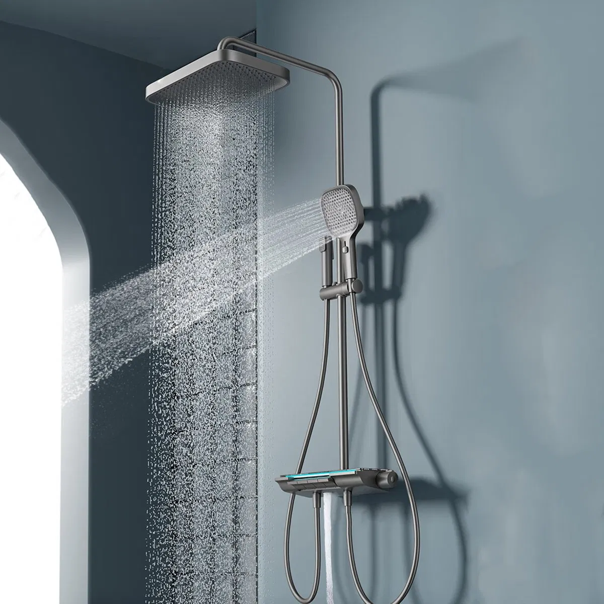 Tiktok Trend Piano Key Thermostatic Shower Set Rainfall LED Digital Display Bathroom Shower Mixer Set
