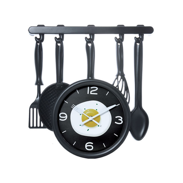 Modern Frying Pan Design, Kitchen Pot Spoon Fork, Dining Room Kitchen Special Design, Decorative Wall Clock, Funny Clock