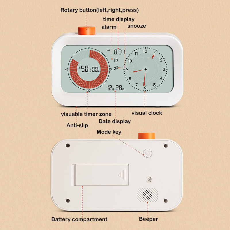 Kid's Big LCD Screen Electronic Digital Alarm Clock with Visual Timer