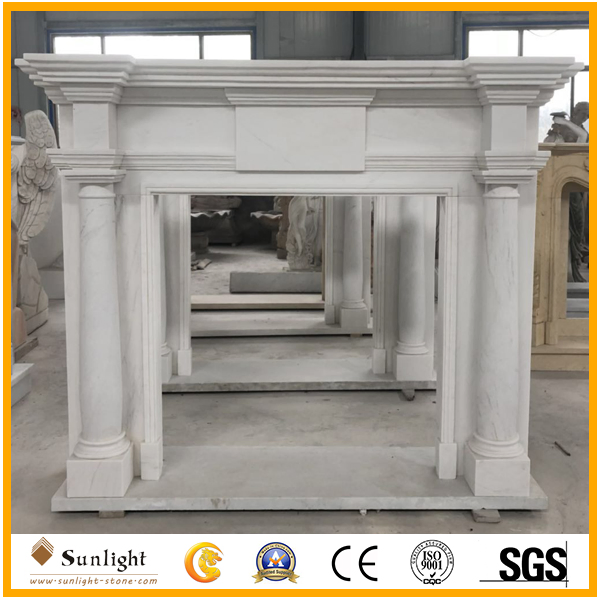 High Quality Hand Carved Natural White Marble Fireplace Mantel