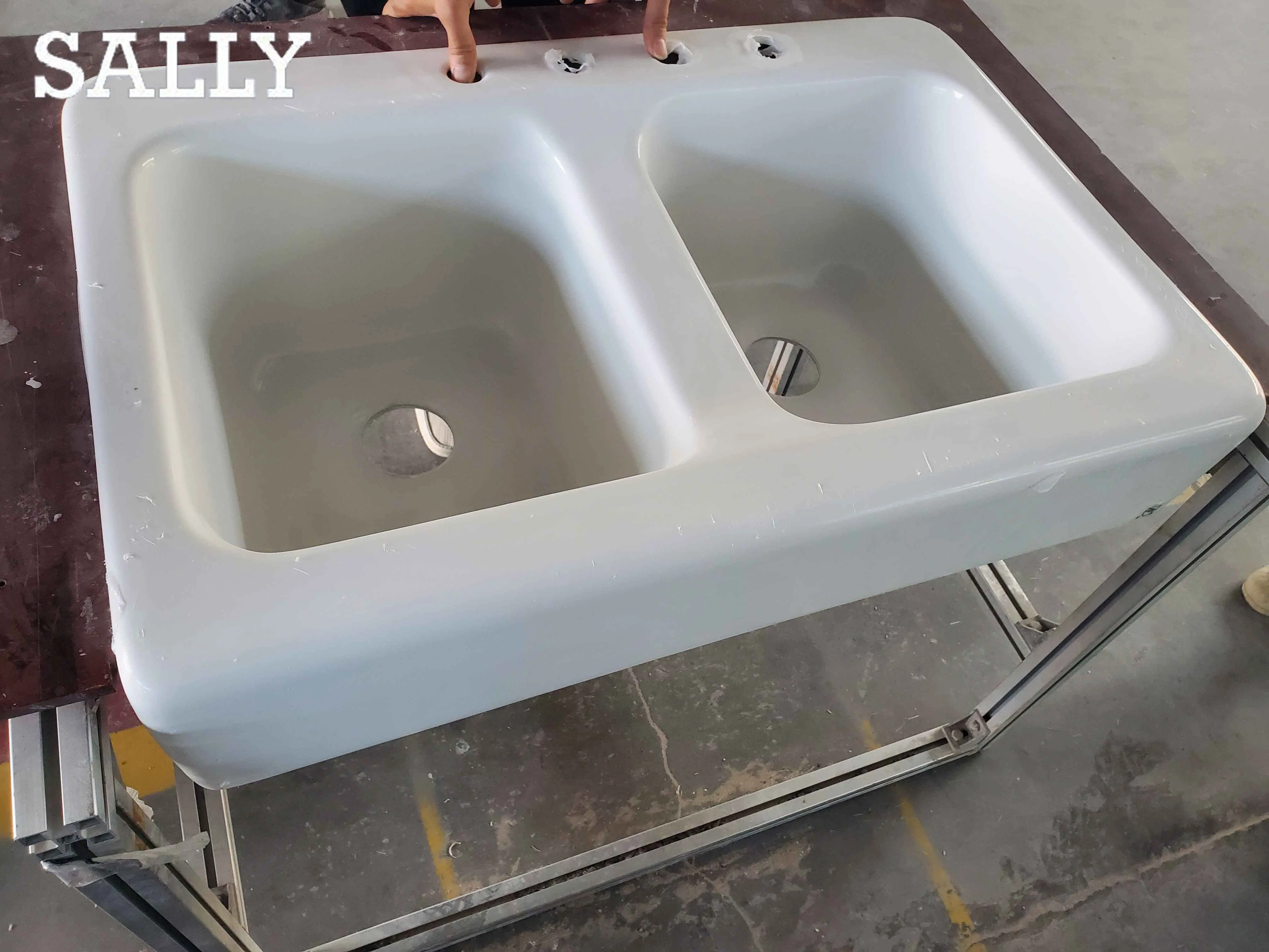 Sally White Acrylic 33.8X22.8X10.4 Inch Vanity Drop-in Basin Laundry Cabinet Double Bowl Sink for Washing Room Bathroom or Kitchen