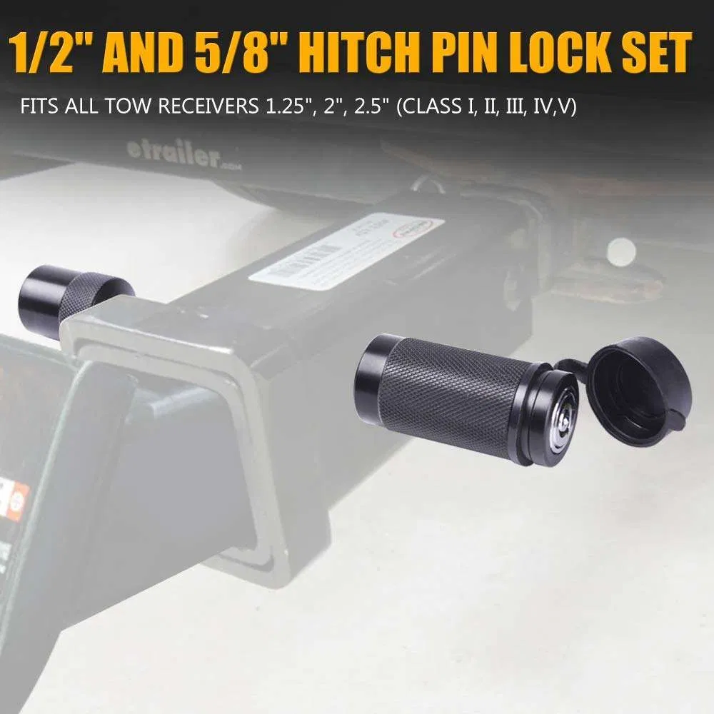 Pin Set 5/8 and 1/2 Inch Black Trailer Hitch Pin Lock Set