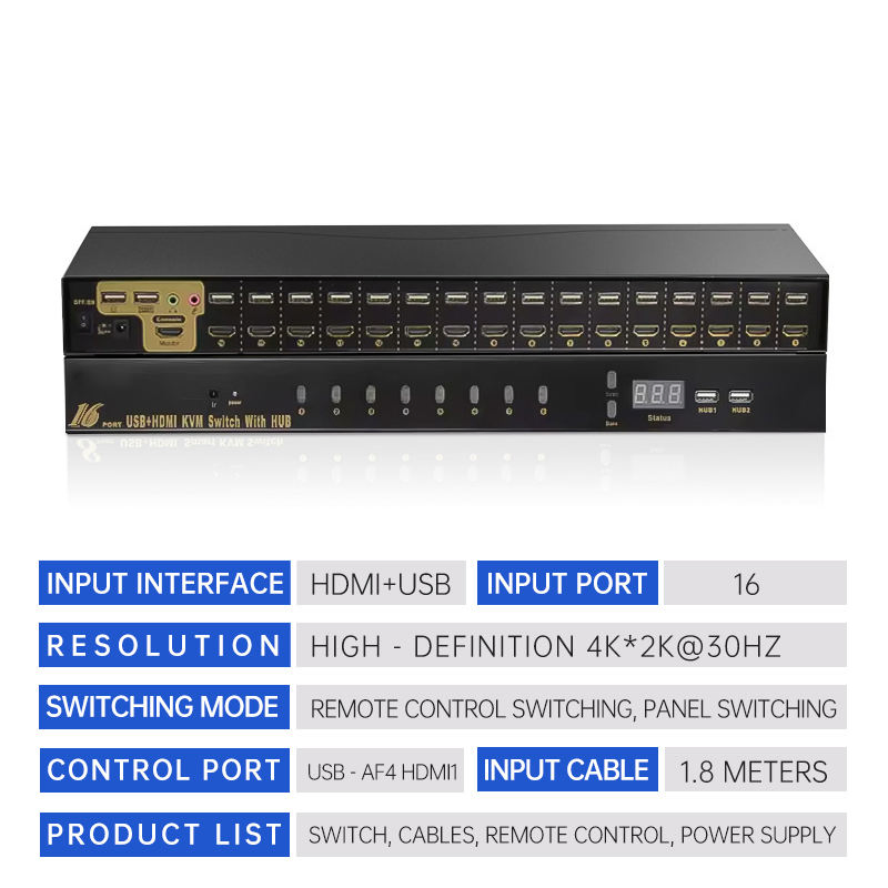 16-портовый KVM-коммутатор HDMI+USB 4K 30Гц
