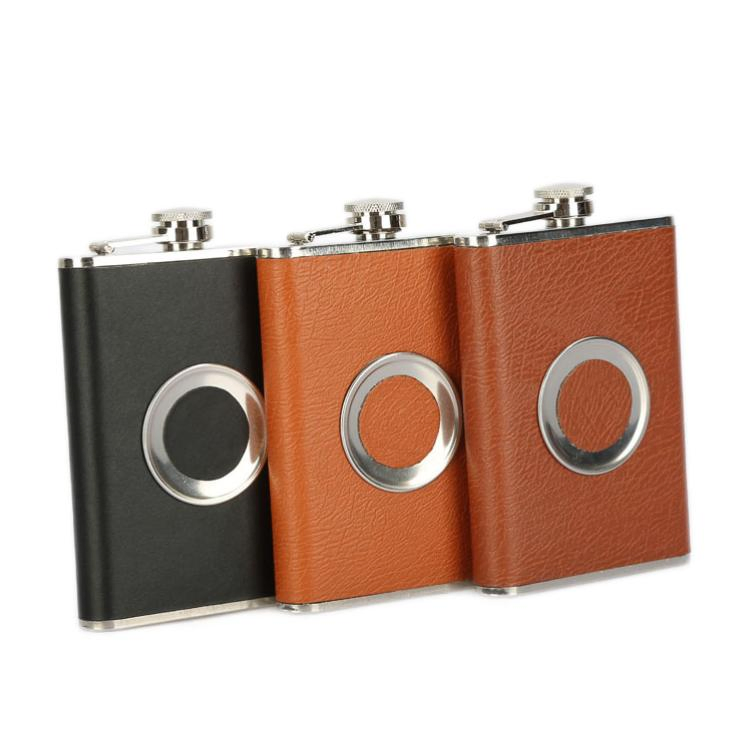 7oz PU Wrapped with Customized Logo Printed Stainless Steel 304 Hip Flask for Pedigree Smirnoff