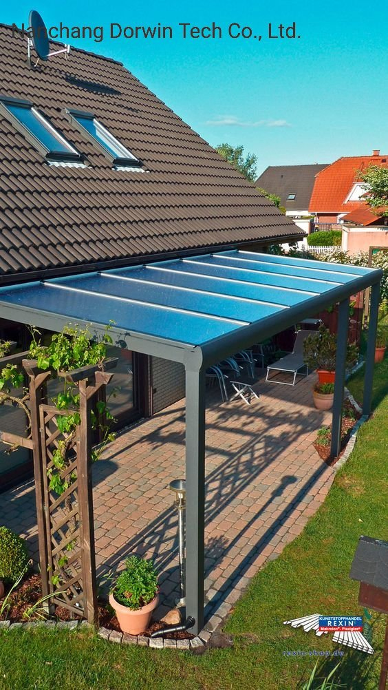 Attached to House Reflective Glass Aluminum Pergola with Retractable Blinds
