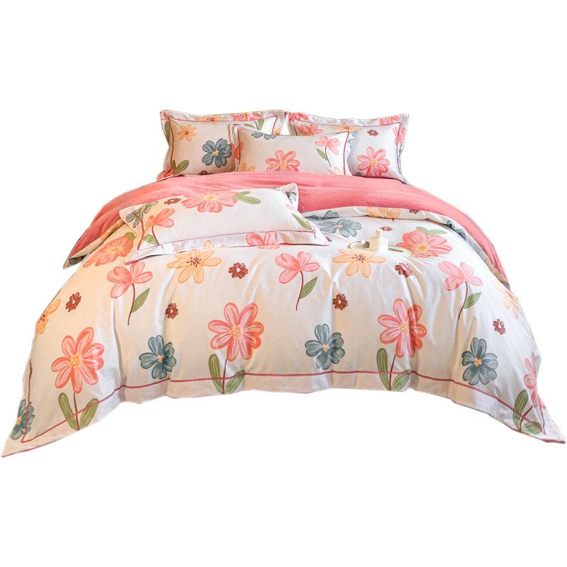 Home Textile Polyester Quilt Cover Bedding Flower Linen Cotton Bed Sheet Comforter Set