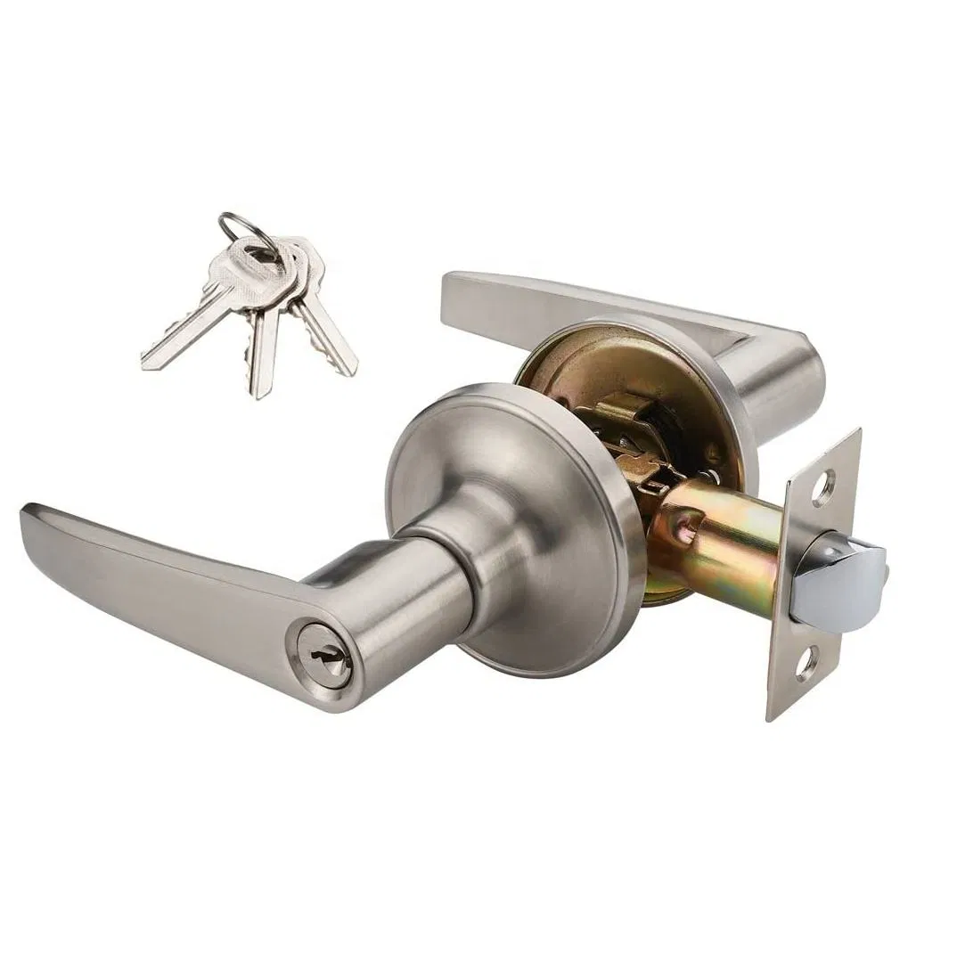 Universal Door Knob Hardware Keyed Entry Door Lever Handle Lock with Round Rose and Zinc Alloy Lever Handle