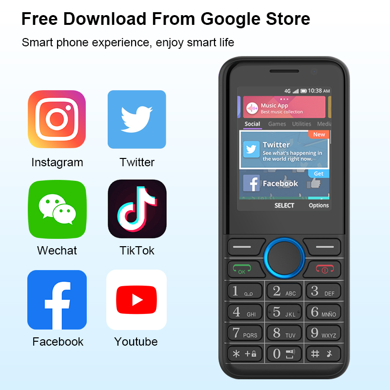 Кнопочный телефон 4G LTE с KaiOS, 2.4 дюйма, 1800 мАч