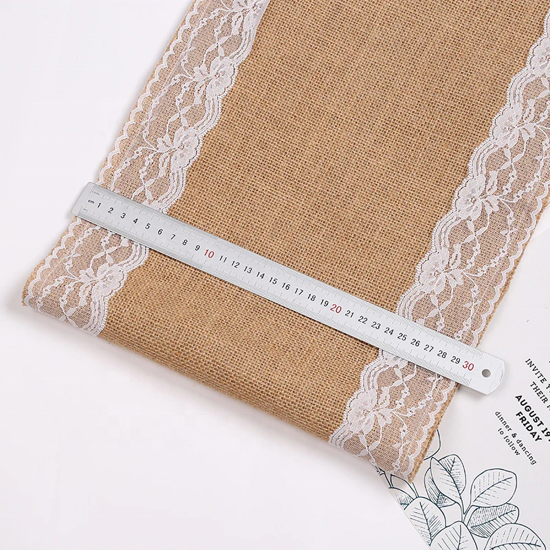 12-Inch Natural Burlap Lace Jute Table Runner Elegant Wedding Decorative Accessory