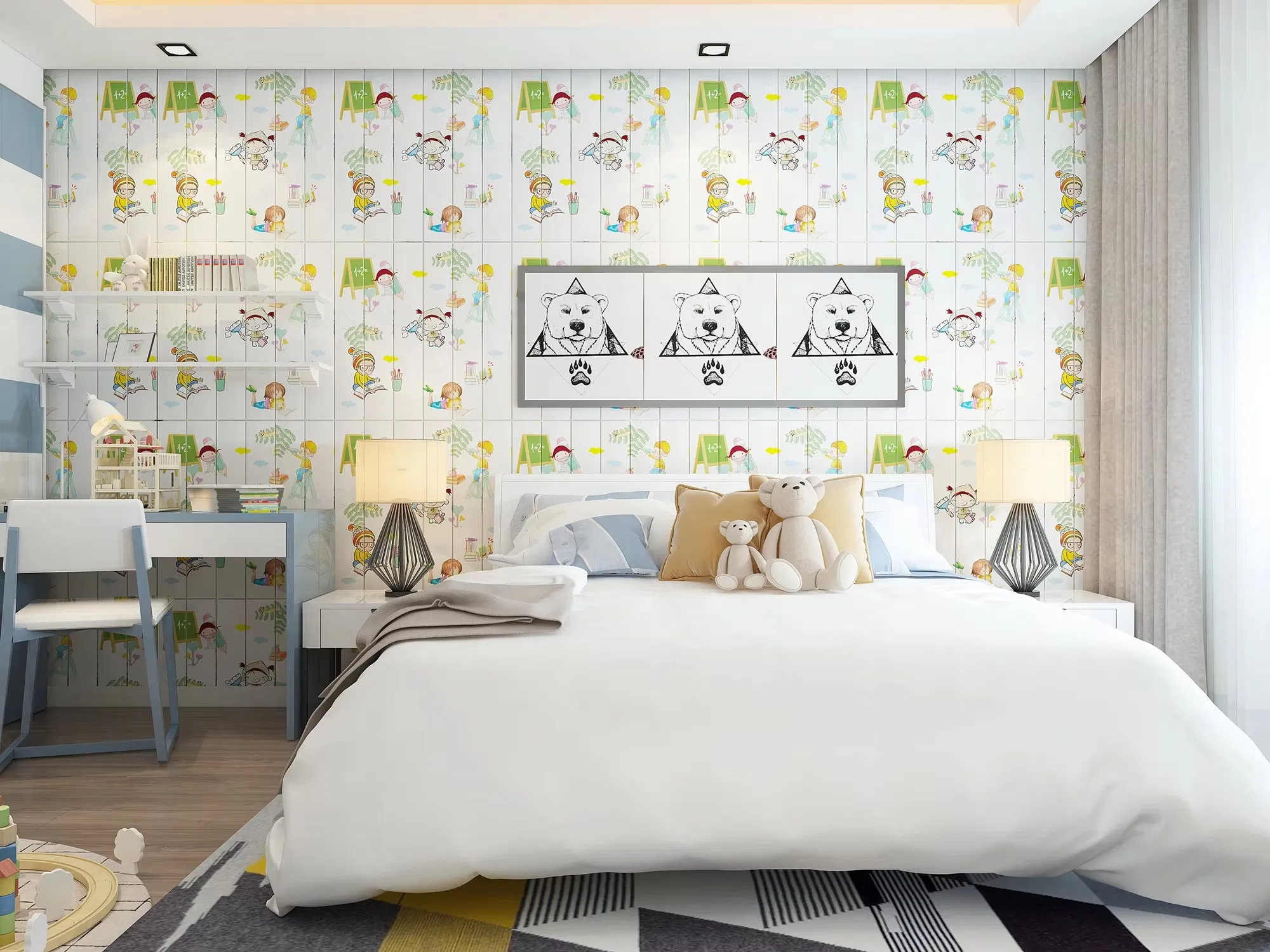 Modern Style Moisture Proof Cartoon Decorative 3D Self Adhesive Wall Papers Indoor Graphic Design